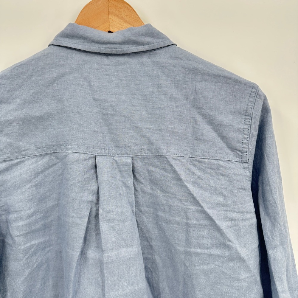 Not Monday Kennedy 100% Linen Button Down Shirt Blue Long Sleeve Pocket Small - Picture 7 of 7